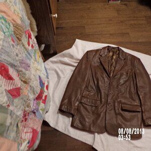 Vtg Mens Soft supple leather MOD brown leather blazer 42 Alfani 3 button
